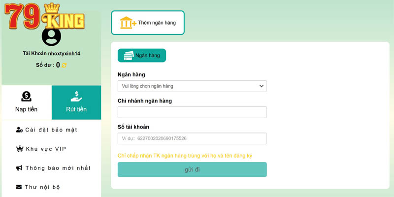 Các bước rút tiền 79KING chi tiết nhất cho bạn